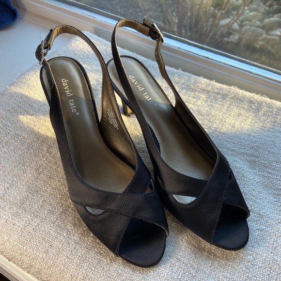 David Tate Shoes - David Tate Black fabric peep-toe sling back low heels, S 9.5
